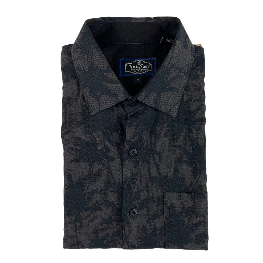 Nat Nast Hawaiian Charcoal Black S/S Silk Blend Palm Tree‎ Size Mens M